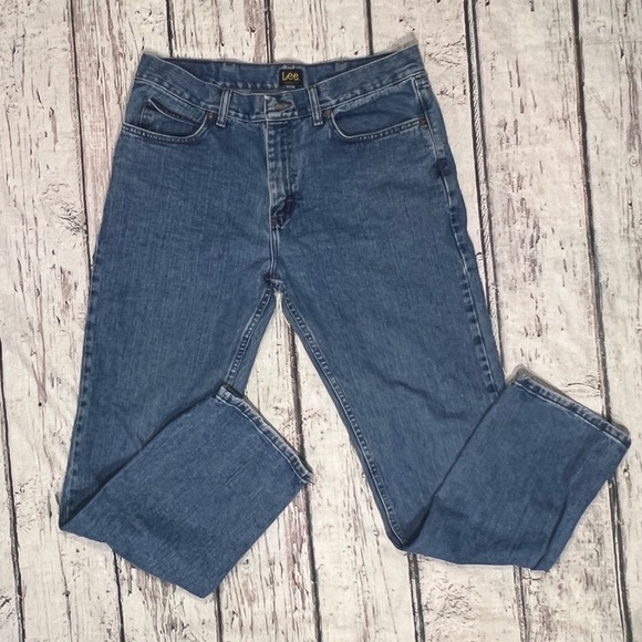 Lee Blue Denim Jeans Mens Pants Distressed Cowboy - Picture 8 of 10